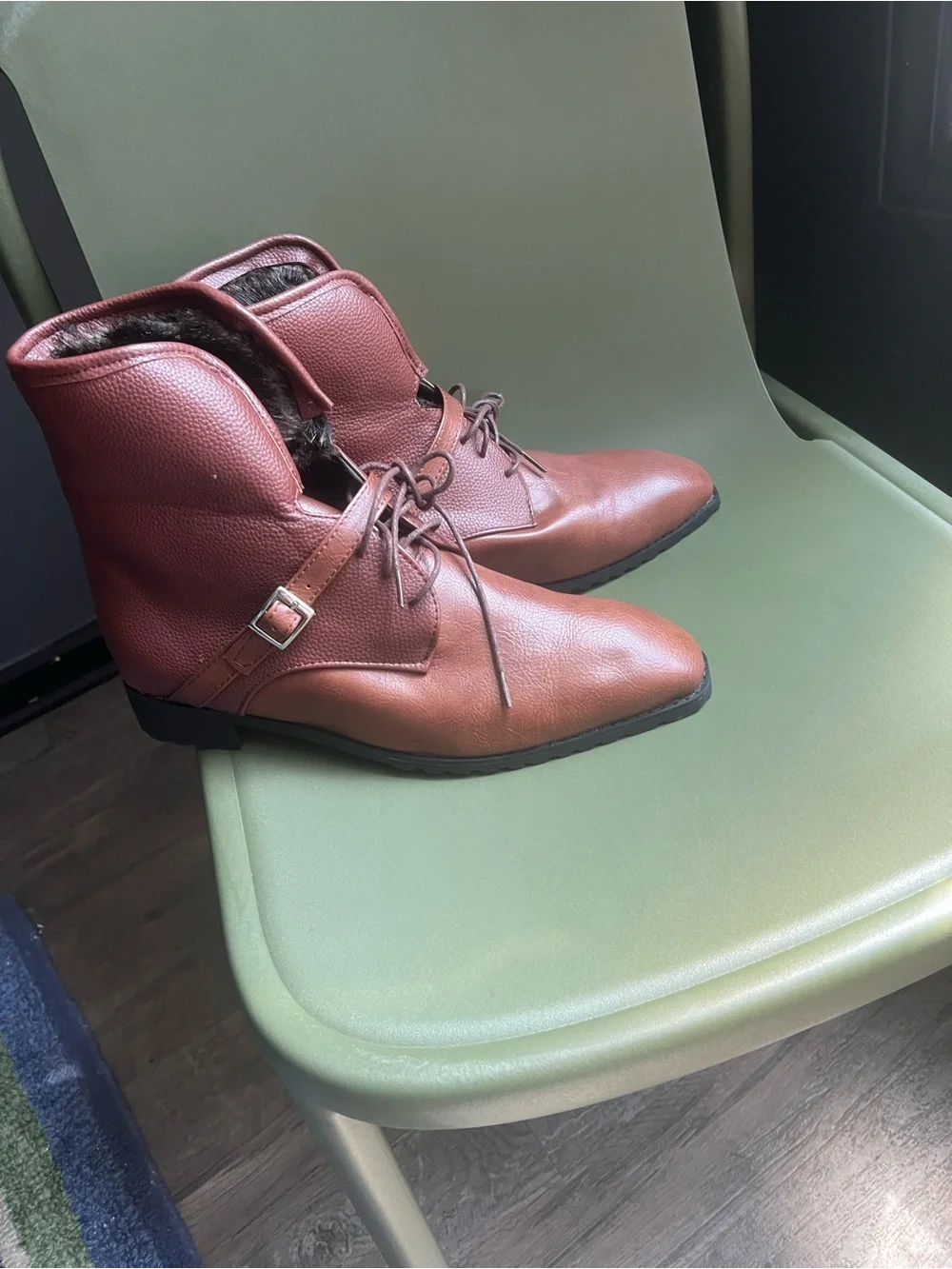 Men Brown Faux Fur-Trim Ankle Boots